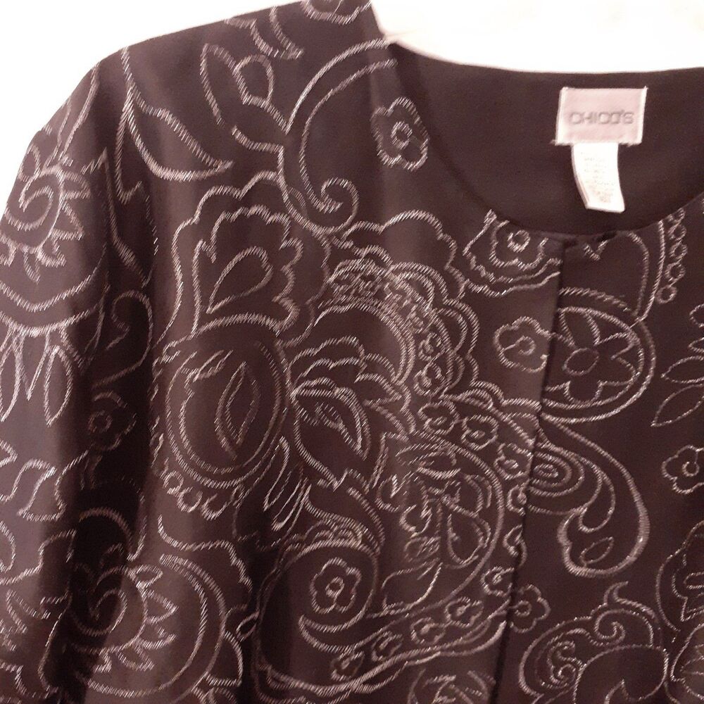 Chico’s 100% Silk Jacket 3 womens 1x 2x Xl Black Embroidered Paisley Floral top